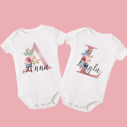 Custom Name Print Baby Girls Boys White Bodysuit childrensterritory