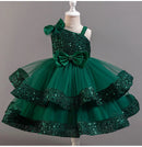 Kids Girls Sequins and Bow Design Birthday Party Flower Dresses