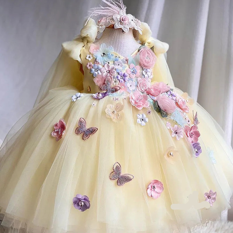 Flower Embroidery Bow-Backed Design Little Girls&