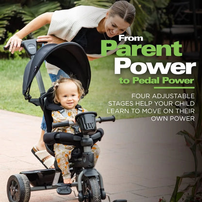 Kids Tricycle with 4-Stages Featuring Extra-Wide Front Tire