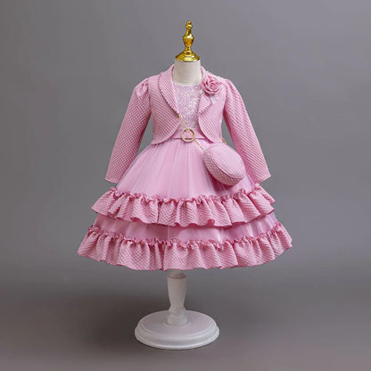 Little Girls Elegant Fluffy Princess Dress Set for Spring Autumn