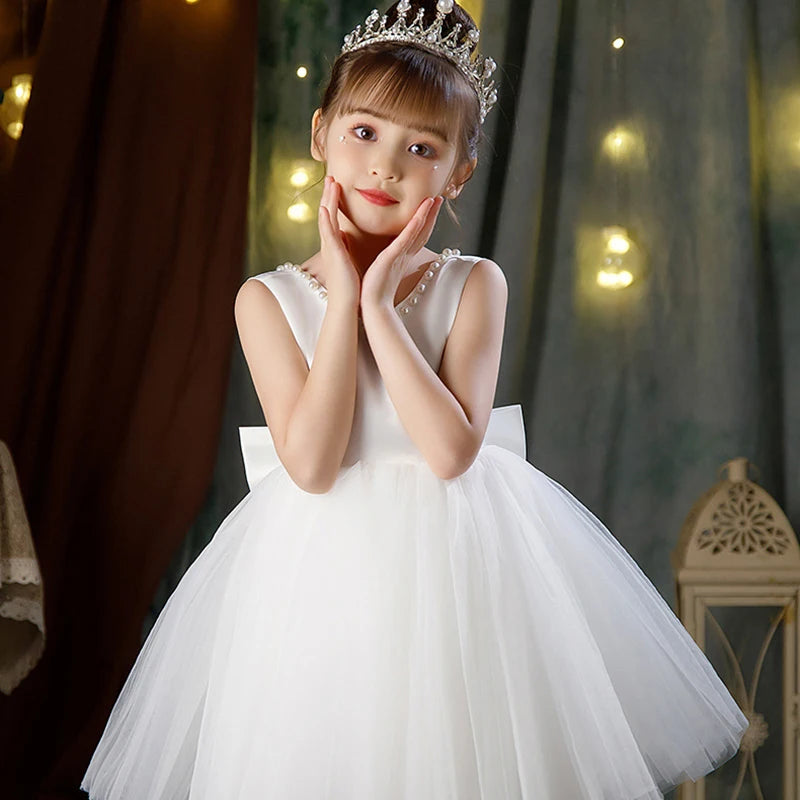 Sleeveless Bow Design Cute Princess Dresses For Girls childrensterritory