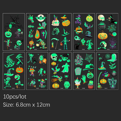 Cute Funny 10Pcs Luminous Halloween Tattoo Stickers childrensterritory