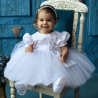 Pearls Decorated Birthday/Baptism Dress for Baby/Kids Girls