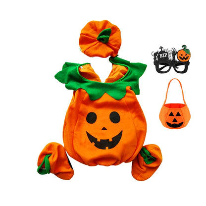 Kids Girls Fancy Cosplay Dresses for Halloween with Pumpkin Bag