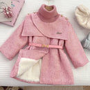 Girls' Long-Sleeved Belt Design Winter Coat childrensterritory
