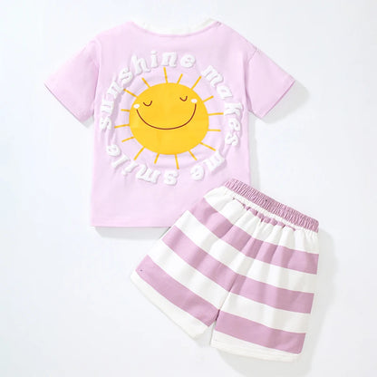 Kids Girls Cartoon Sunshine Design Summer Clothing Set childrensterritory