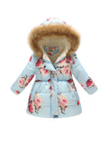 Kids Girls Cotton-Padded Flower Print and Fleece Hooded Jackets childrensterritory