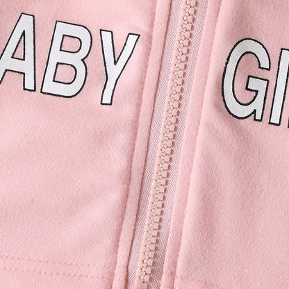 Kids Girls "Baby" Letter Print Zipper Hoodie + Sleeveless Dress childrensterritory