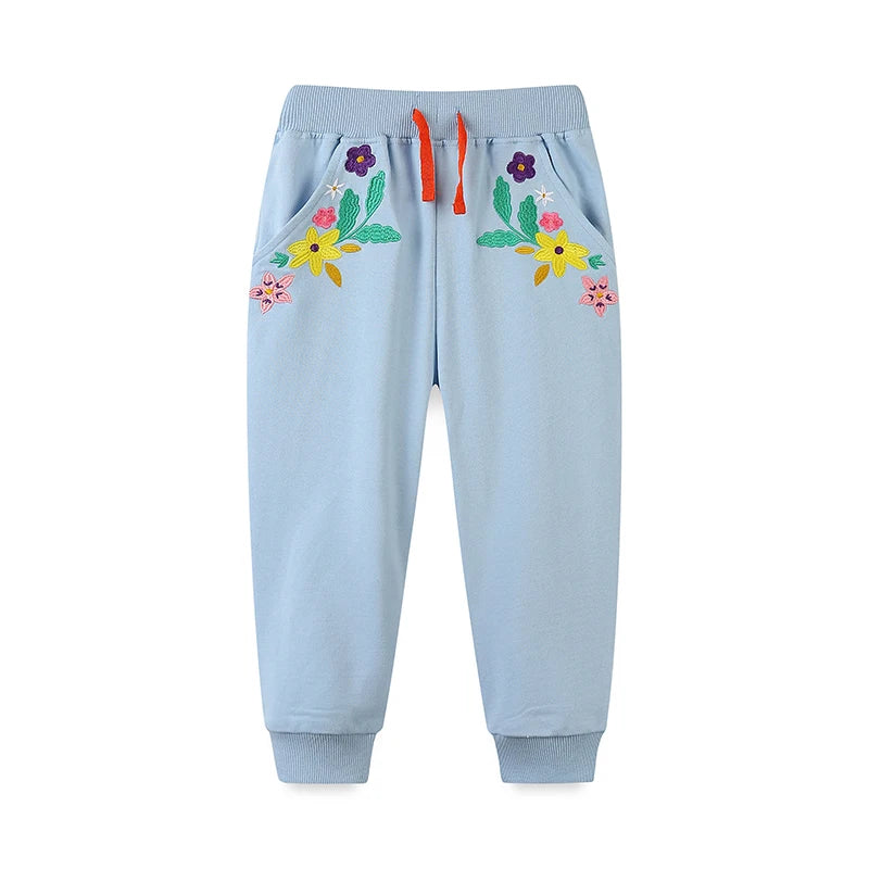 Embroidered Flowers Design Cotton Trousers For Girls childrensterritory