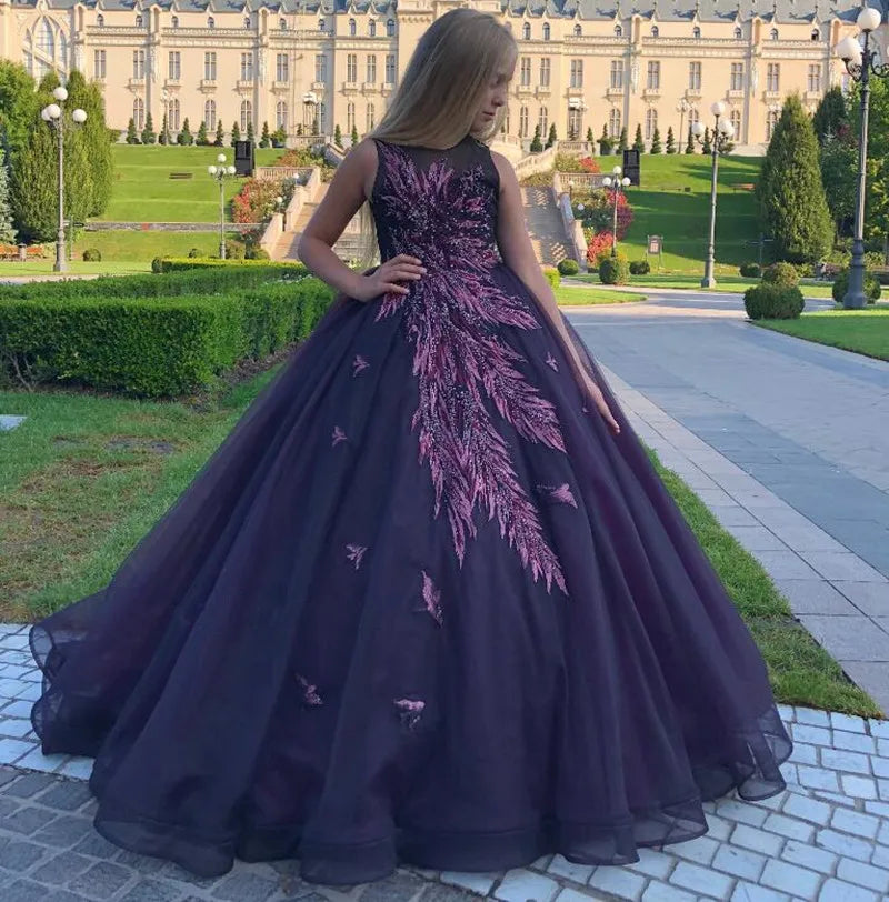 Magnificent Appliques and Beads Design Girls Pageant Gown for Prom childrensterritory