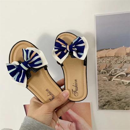 Open-toe Bow Decor Casual Kids Girls Slippers for Indoor/Outdoor