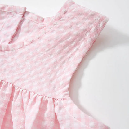 Kids Girls Cartoon Ducks Embroidery Lattice Dresses childrensterritory