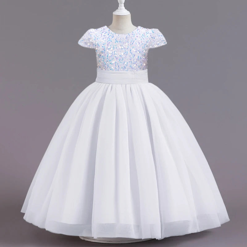 Teenage Girls Elegant Long Tulle Sequined Princess Party Dresses childrensterritory