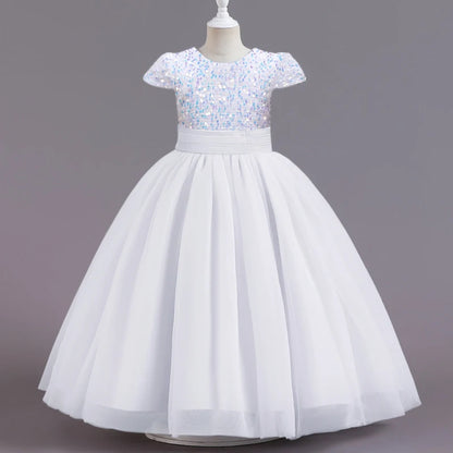 Teenage Girls Elegant Long Tulle Sequined Princess Party Dresses childrensterritory