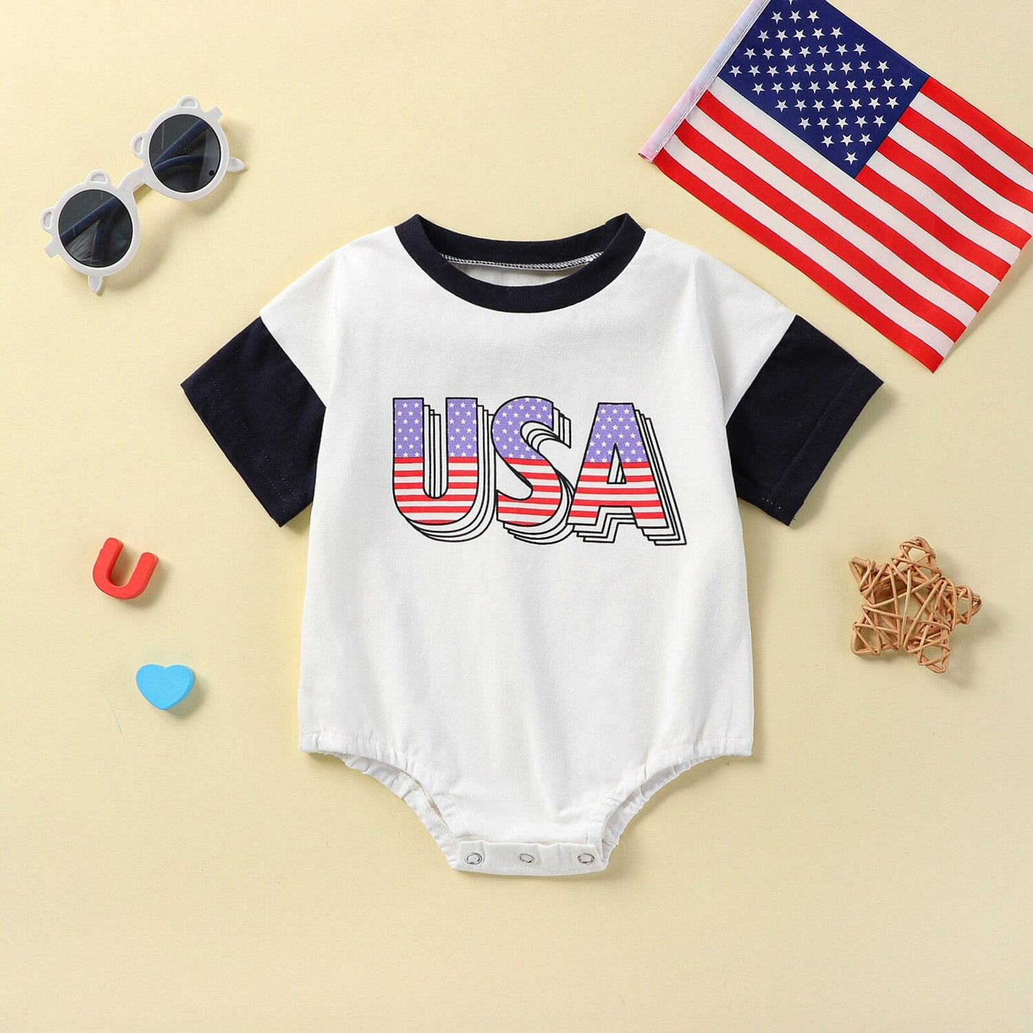 4th of July Letter Print Baby Bodysuit Set childrensterritory