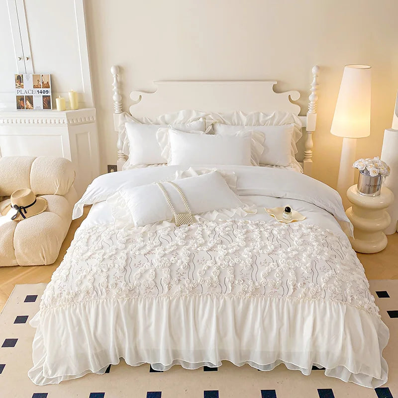 Luxury Pink Lace Design Bedding Set for Girls