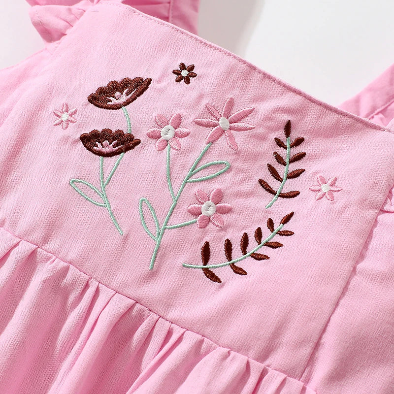 Little Girls Floral Appliques Design Summer Dress with Pockets