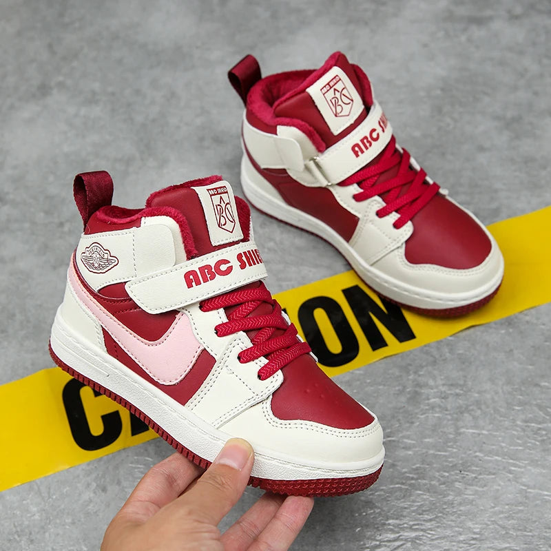 Warm Plush High-Top Kids Sports Sneakers