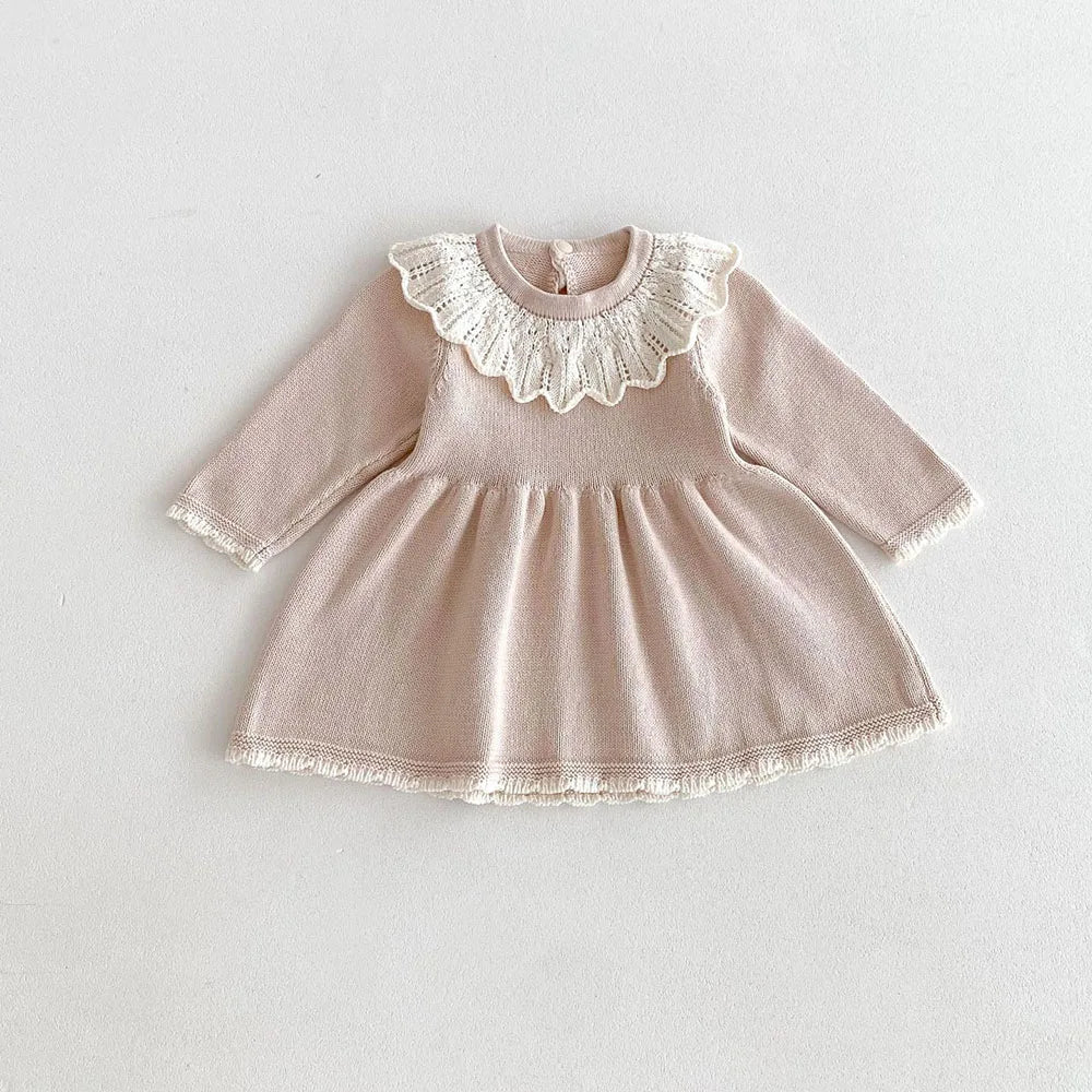 Girls’ Long Sleeves Collar Design Warm Dresses