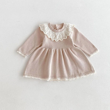 Girls’ Long Sleeves Collar Design Warm Dresses