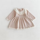 Girls’ Long Sleeves Collar Design Warm Dresses
