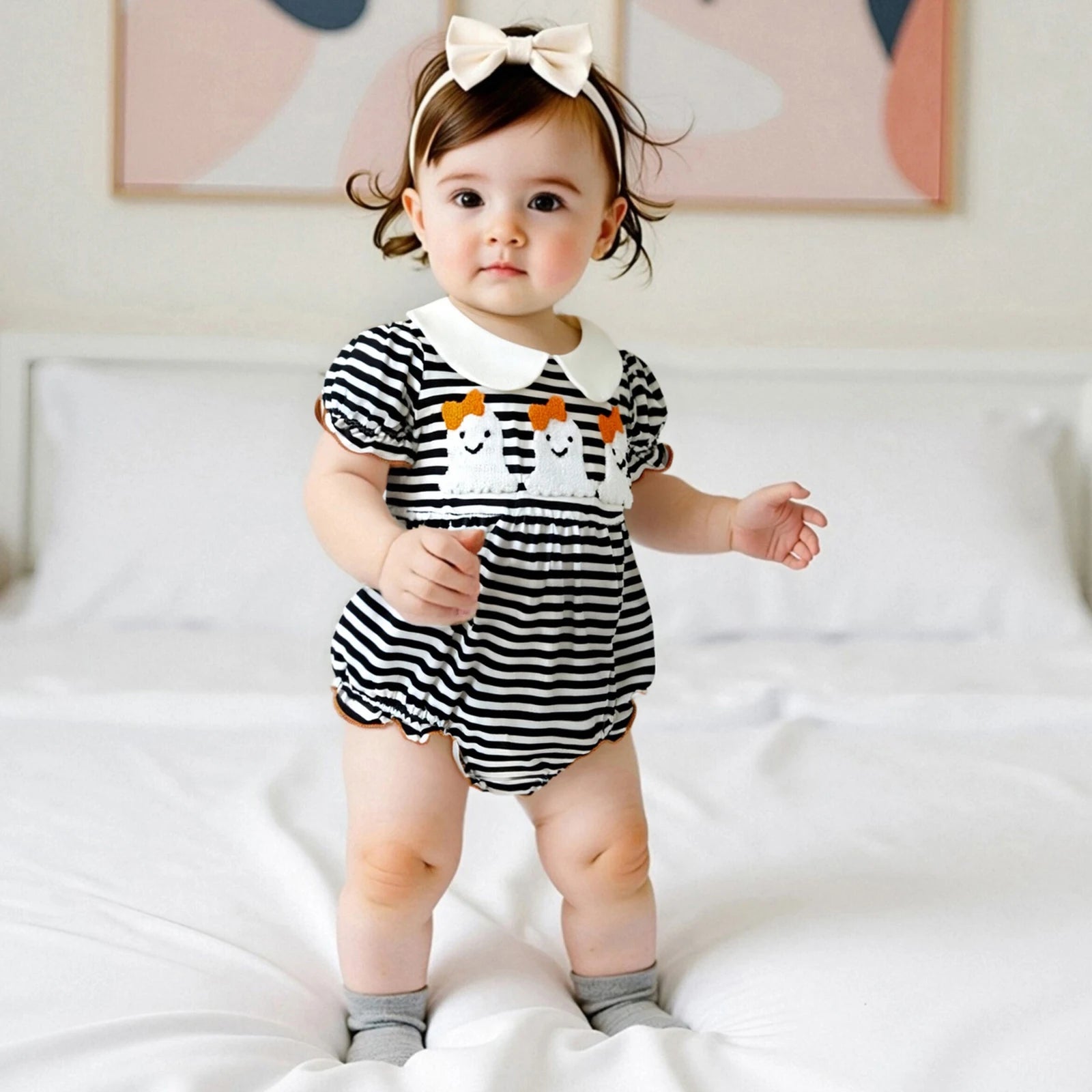 Baby Girl Doll Collar Striped Romper for Halloween