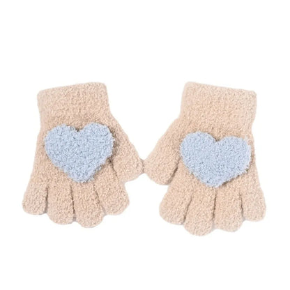 Kids Cartoon Design Furry Coral Fleece Short Gloves Mittens