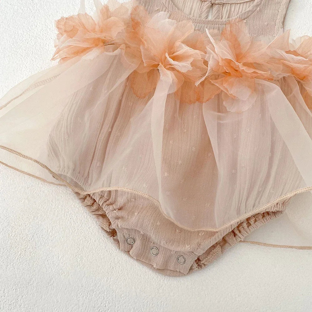 Sleeveless Flower Design Summer Bodysuits For Baby Girls childrensterritory