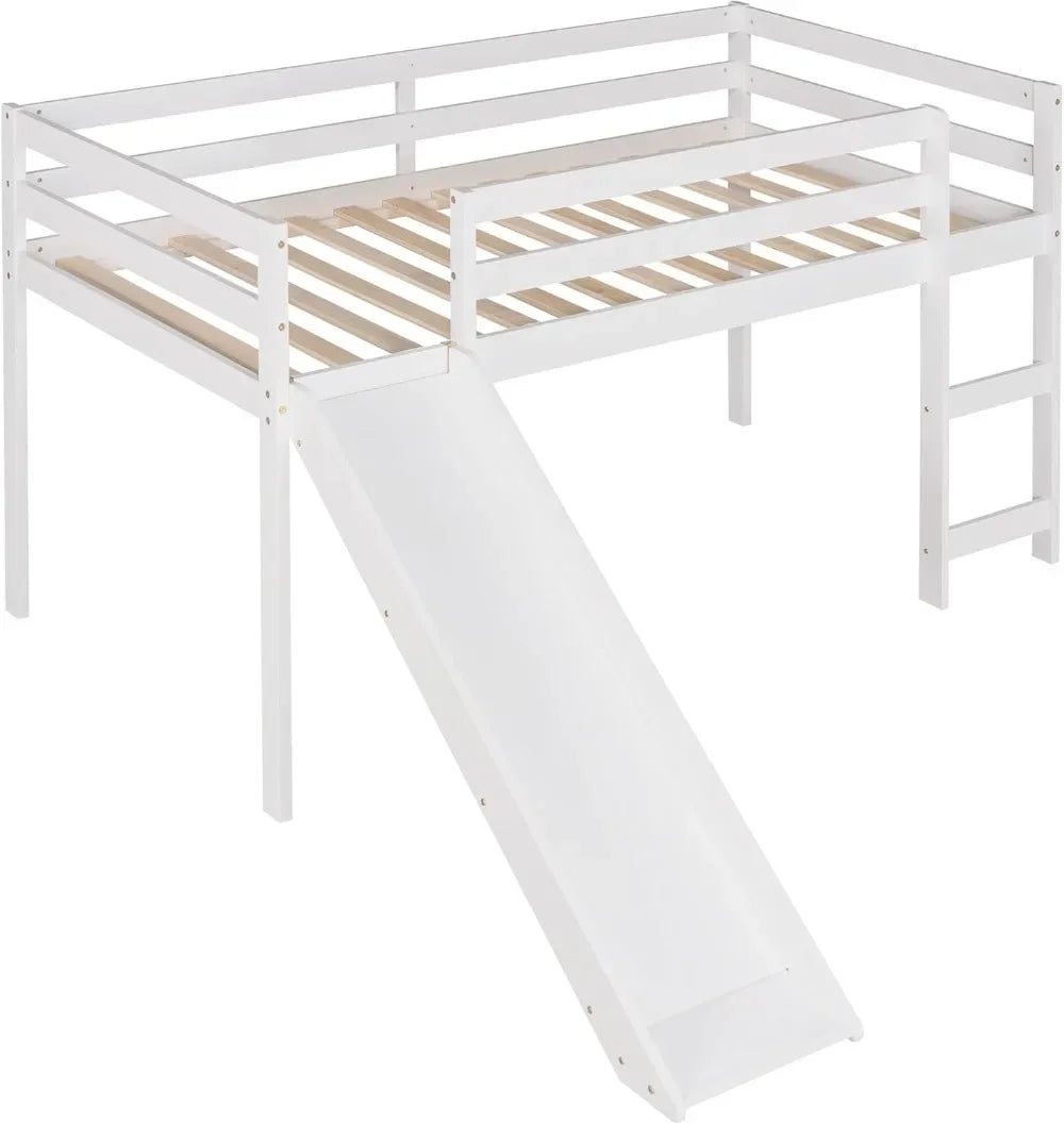 Kids Wooden Loft Bed with Climbing Ladder &amp; Storage Space