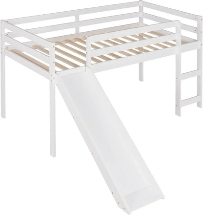 Kids Wooden Loft Bed with Climbing Ladder &amp; Storage Space