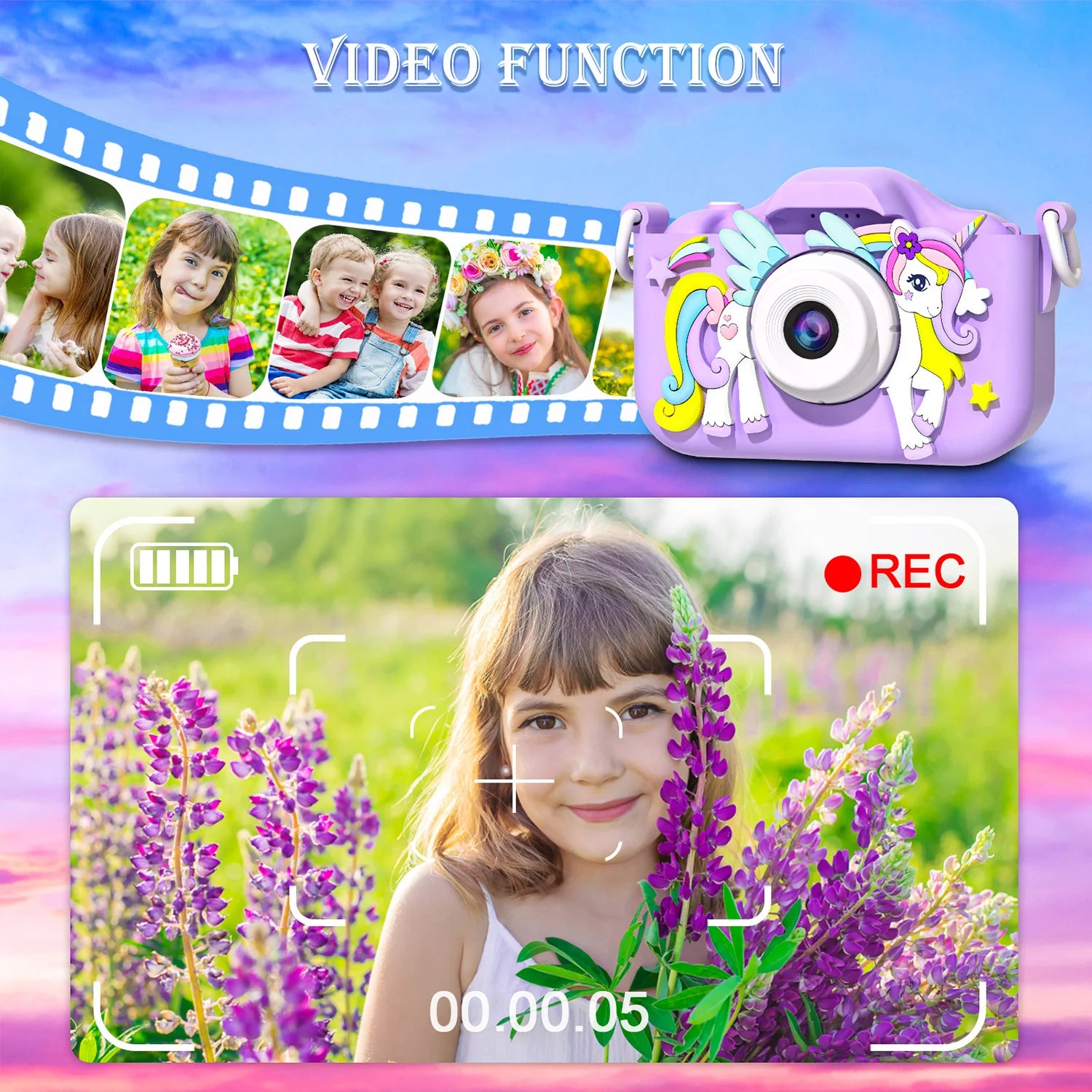 1080P HD Cartoon Unicorn Design Kids Mini Camera childrensterritory