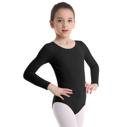 Kids Girls Long Sleeve Solid Color Ballet Leotards Bodysuit childrensterritory