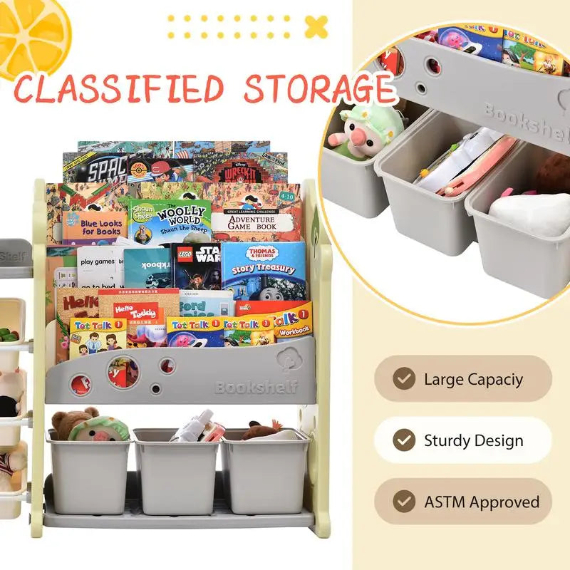 Kids 17 Bins Toy Storage Organizer with 5-Tier Bookshelf