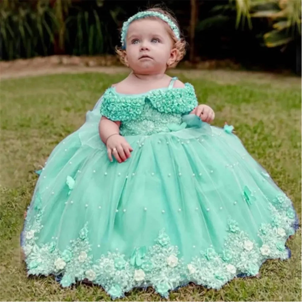 Butterfly Flowers Design Puffy Tulle Wedding Birthday Party Gowns