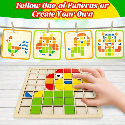 3D Geometric Shape 120Pcs Wooden Mosaic Puzzle Toy childrensterritory