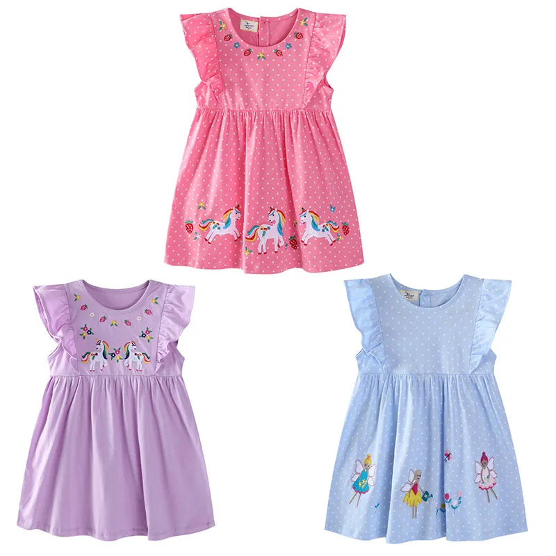 Cartoon Embroidery Design Kids Girls Summer Dresses childrensterritory