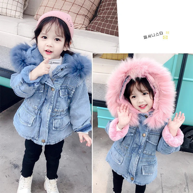 Large Fur Collar Hooded Little Girl&