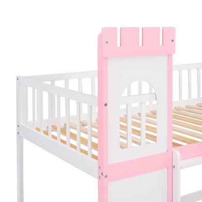 Twin Over Twin Castle Bunk Bed with Ladder childrensterritory
