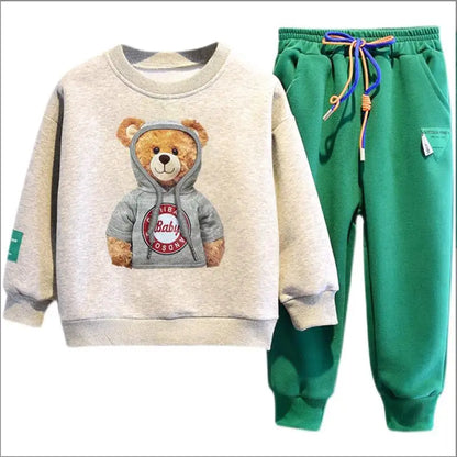 Kids Bear Embroidery Warm 2-Piece Clothing Set for Spring Autumn