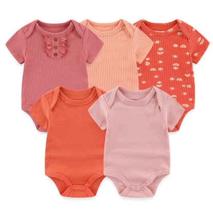 Cartoon Print Sleeveless 5Pieces Newborn Cotton Bodysuits childrensterritory