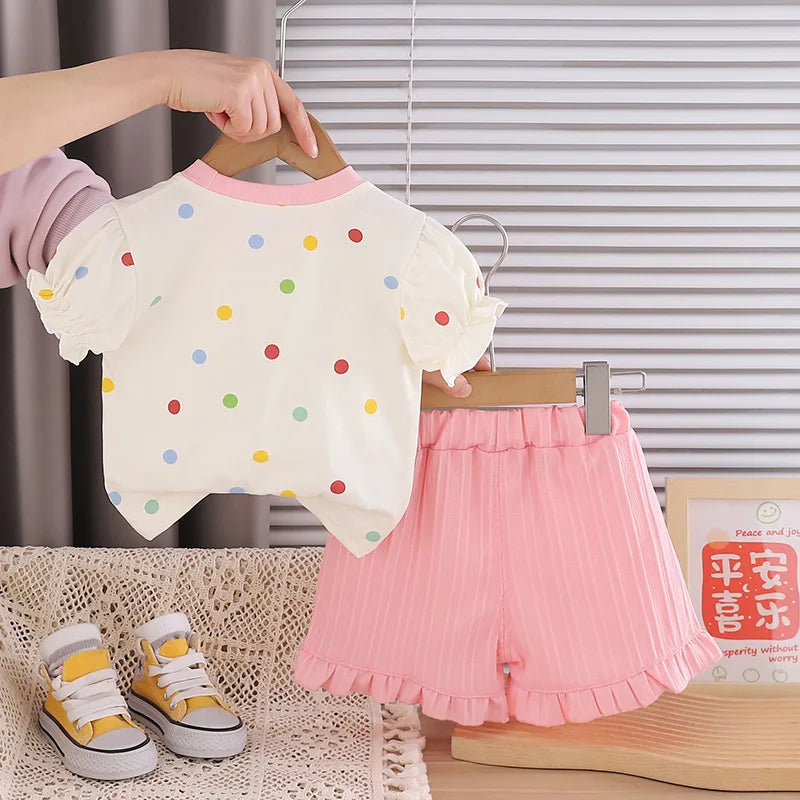Kids Girls Cartoon Animals Design Cotton Tops + Pants Clothes Set