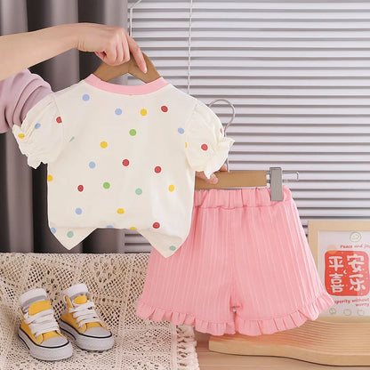 Kids Girls Cartoon Animals Design Cotton Tops + Pants Clothes Set