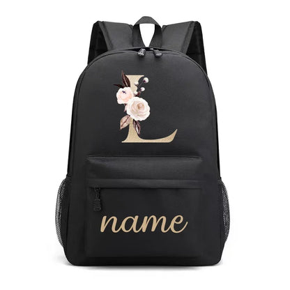 Canvas High School Backpack with Custom Letter Name