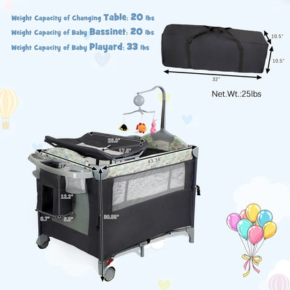 Baby Bedside Bassinet with Wheels and Storage Basket