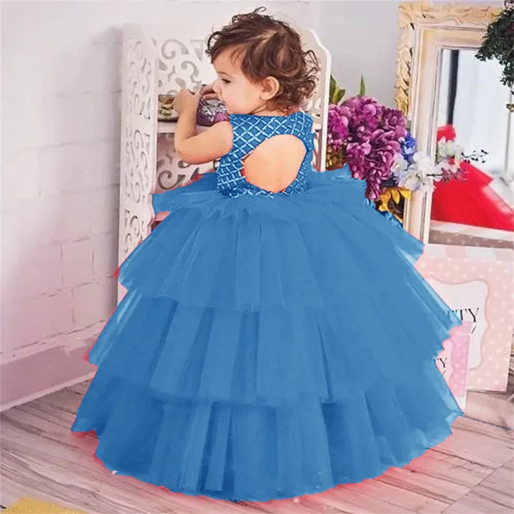 Tiered High-Low Puffy Girls Tulle Dress for Birthday Party