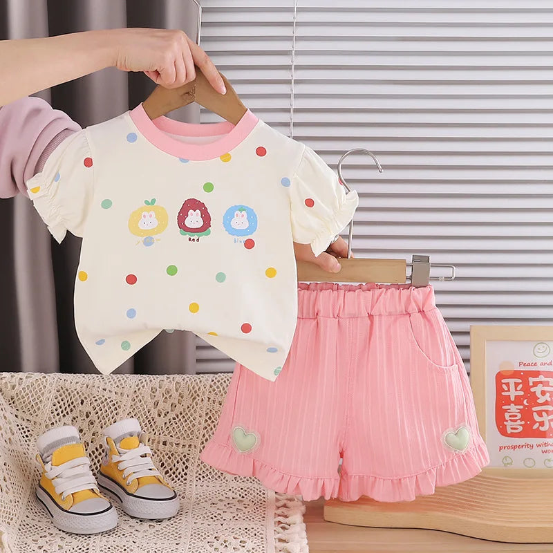 Kids Girls Cartoon Animals Design Cotton Tops + Pants Clothes Set