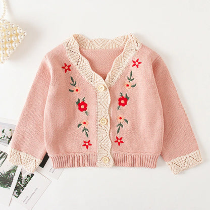Baby Flowers Embroidered Long Sleeves Knitted Cardigans childrensterritory