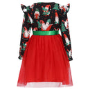 Girls' Long-Sleeved Bow Lace Design Party Dresses