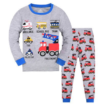 Kids Boys Cartoon Print Long Sleeve Pajamas Set childrensterritory